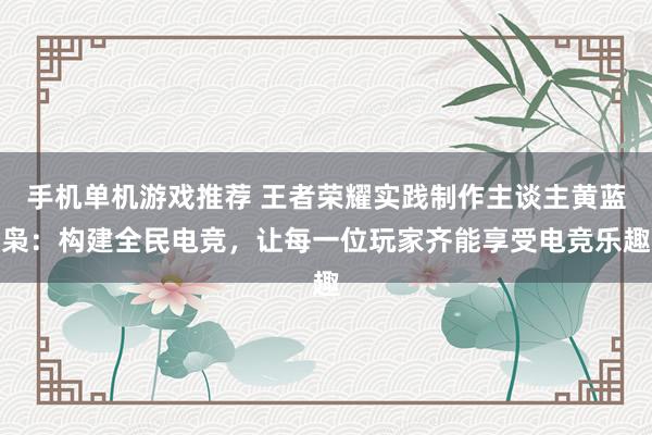 手机单机游戏推荐 王者荣耀实践制作主谈主黄蓝枭：构建全民电竞，让每一位玩家齐能享受电竞乐趣