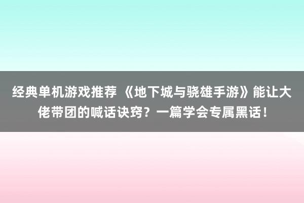 经典单机游戏推荐 《地下城与骁雄手游》能让大佬带团的喊话诀窍？一篇学会专属黑话！