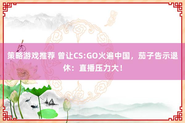 策略游戏推荐 曾让CS:GO火遍中国，茄子告示退休：直播压力大！